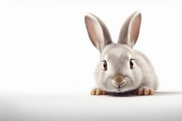 Cute little rabbit on white background holiday concept generative ai