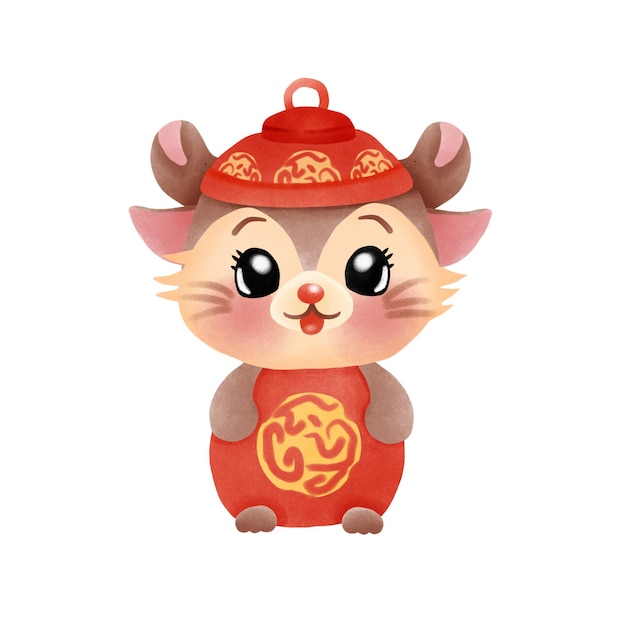 Cute little rat chinese new year illustration isolated
