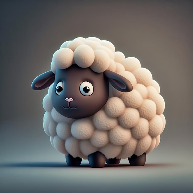 Cute little sheep 3d rendering, illustration of farm animals. Digital art. Created with generative a