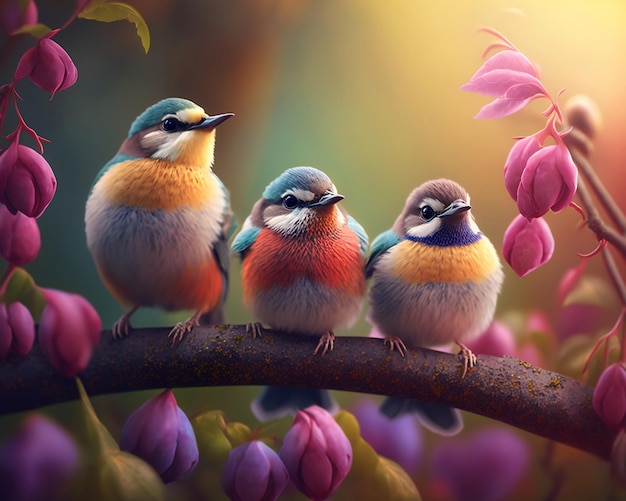 Cute little spring birds generative Artificial Intelligence