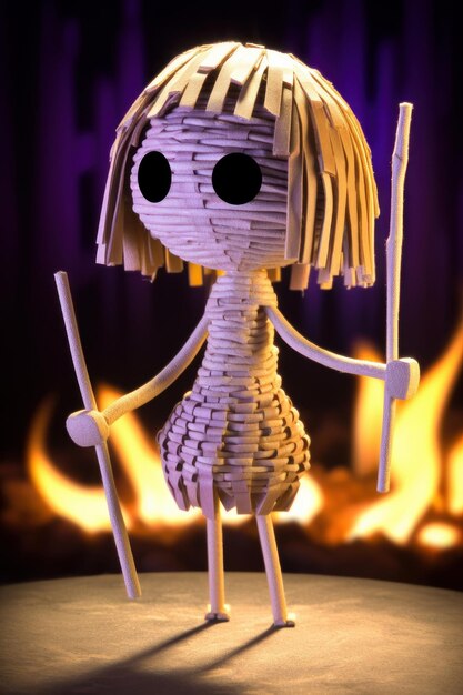 Cute little stick figure woman made of straw Beautiful illustration picture Generative AI