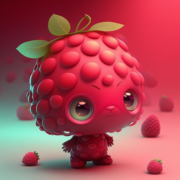 Cute little sweet raspberry baby kawaii cartoon illustration picture AI generated art