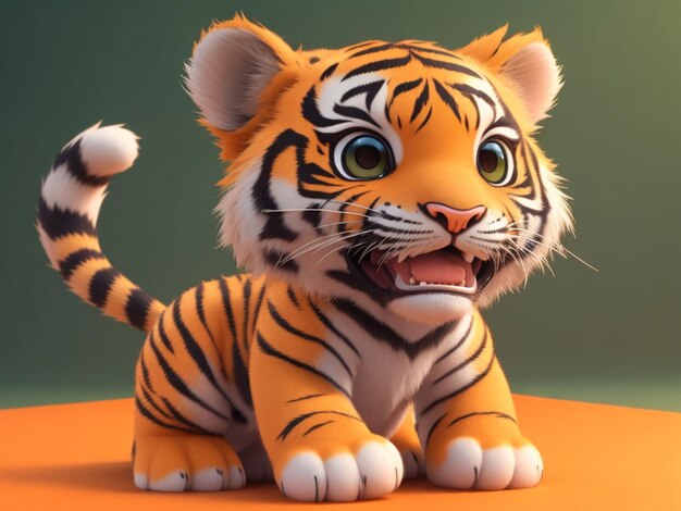 cute little tiger 3d animation