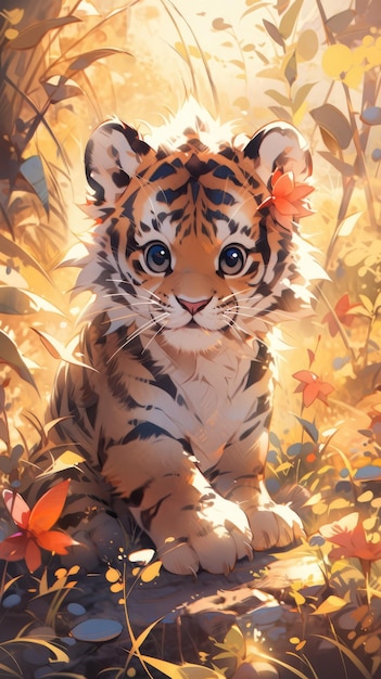 a cute little tiger in the forest