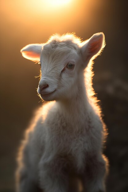 Cute little white goat cub portrait