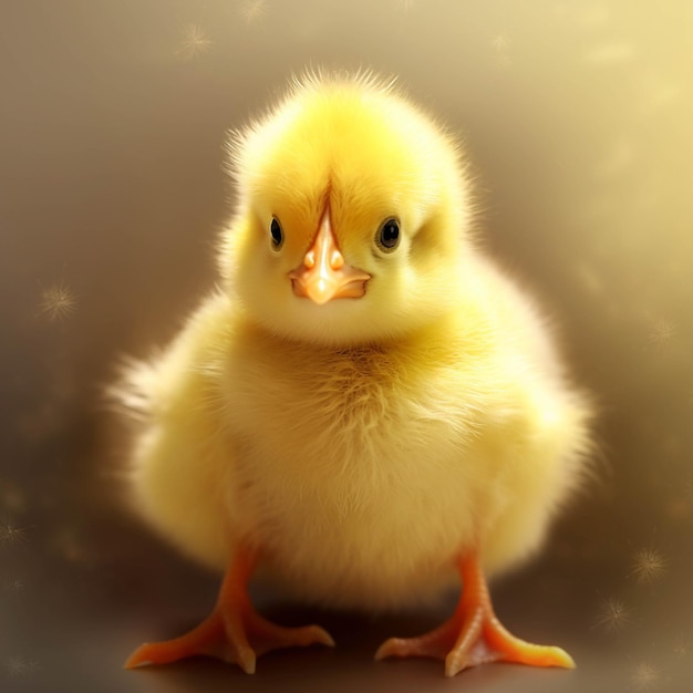 Cute little yellow chicken on a dark background Easter card