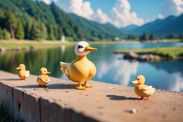 Photo cute little yellow duck poultry pet duck wallpaper background outdoor weather sunny