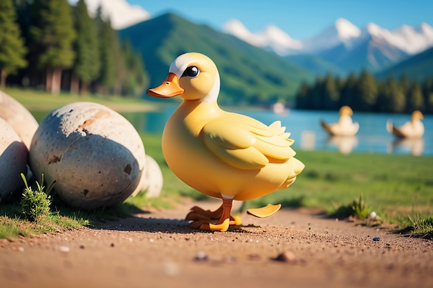 Cute little yellow duck poultry pet duck wallpaper background outdoor weather sunny