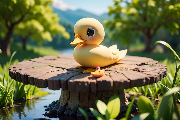 Photo cute little yellow duck poultry pet duck wallpaper background outdoor weather sunny