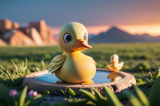 Photo cute little yellow duck poultry pet duck wallpaper background outdoor weather sunny