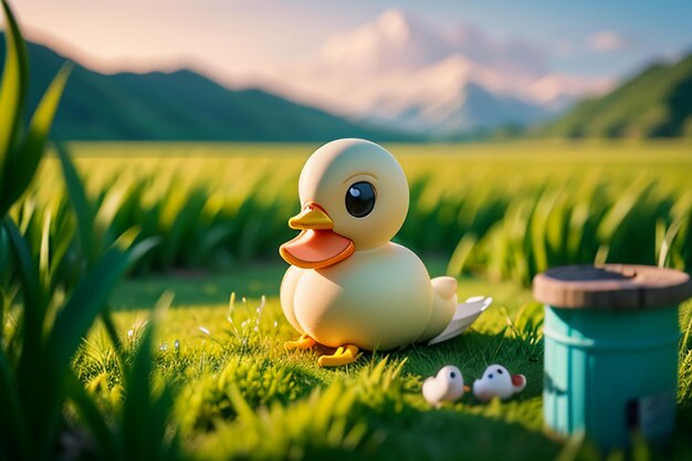 Photo cute little yellow duck poultry pet duck wallpaper background outdoor weather sunny