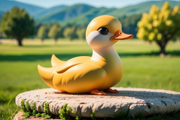 Photo cute little yellow duck poultry pet duck wallpaper background outdoor weather sunny