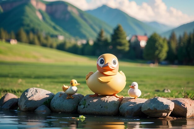 Фото Милая маленькая желтая утка домашняя птица утка обои на заднем плане наружная погода солнечная
