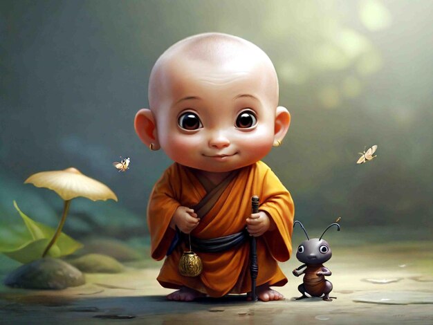 Photo cute littlie monk