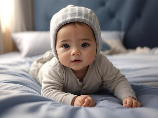 Photo cute litttle baby at home in the bedroom