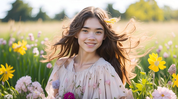 A cute and lively 18yearold girl with rosy cheeks and a warm smile