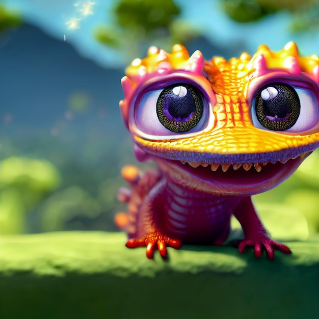 Cute lizard or gecko character colorful 3d rendering illustration