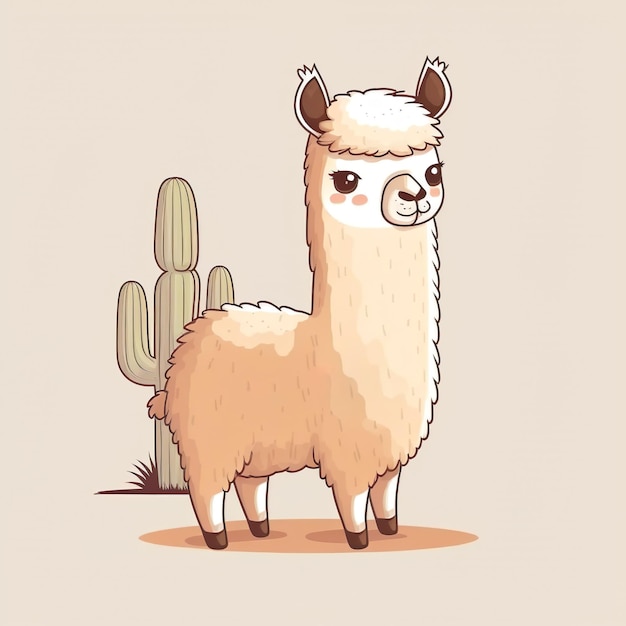 Cute Llama Alpaca character AI illustration for nursery design poster greeting