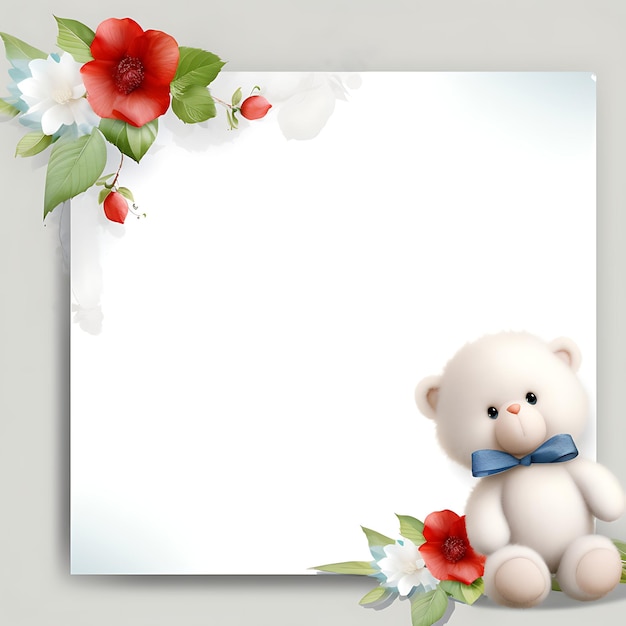 写真 可愛いイラスト 動物の白いフレームのテンプレート 子供のカードの招待状