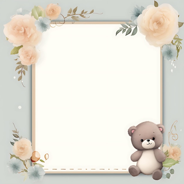 Photo cute llustration animal white frame template for kid card invitation