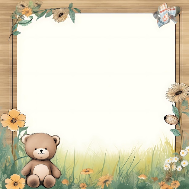 Photo cute llustration animal white frame template for kid card invitation