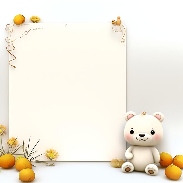 Photo cute llustration animal white frame template for kid card invitation