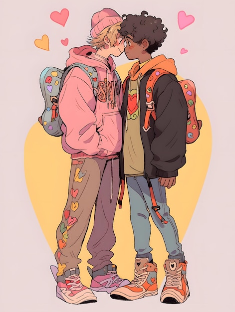 Photo cute lofi anime manga style illustration love couple
