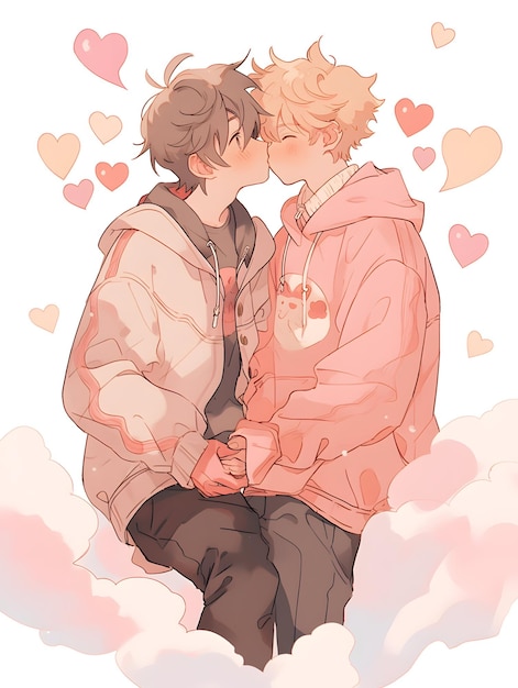 Cute LOFI anime manga style illustration love couple