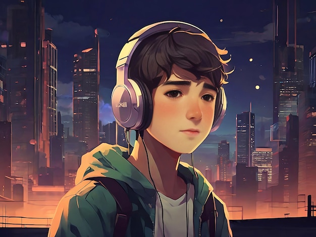 cute lofi boy wearing headphone