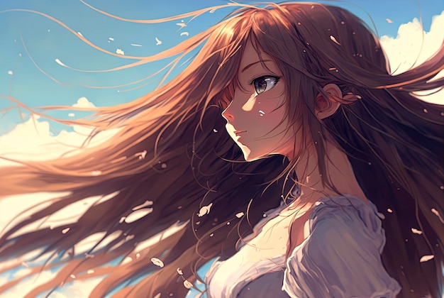 Premium AI Image  a drawing of an anime character with a long hair