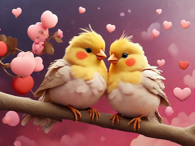 可愛い恋鳥 イラスト ロマンチックな恋鳥 可愛い黄色い恋鳥 恋鳥