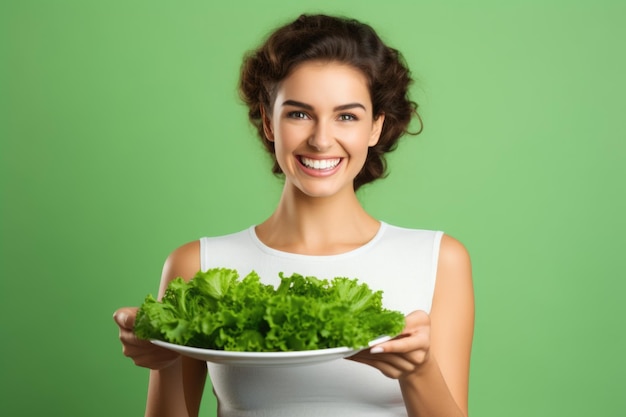 cute lovely with toothy beaming smile perfect make up lady tasting salad