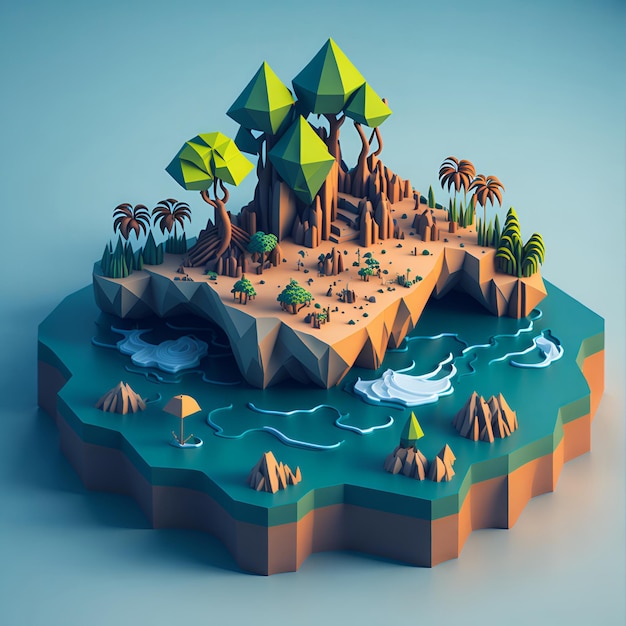 Cute Low poly 3D illustration