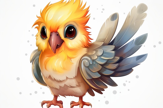 Cute Lutino Cockatiel Cartoon Illustration Generative AI