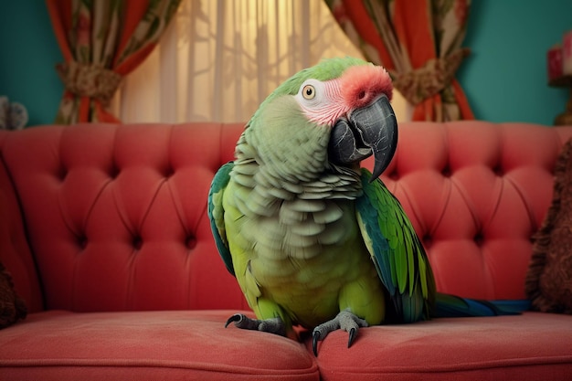Cute Macaw Parrot Bird in Living Room Macaw parrot bird with funny look