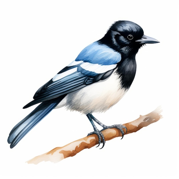Cute Magpie Bird Watercolor Vector Illustration