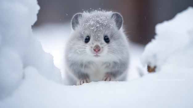 雪の中を歩くふわふわの毛皮をカメラ目線のかわいい哺乳類