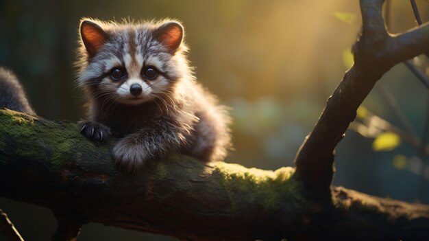 Photo a cute mammal sitting on a branch looking at the camera