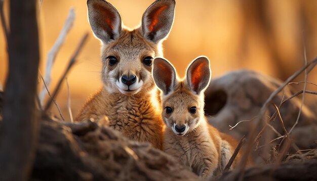 写真 草の中に座ってaiによって生成されたカメラを見ている可愛い哺乳類