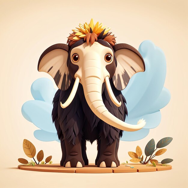 Photo cute mammoth standing cartoon vector icon illustration animal nature icon isolated flat vector