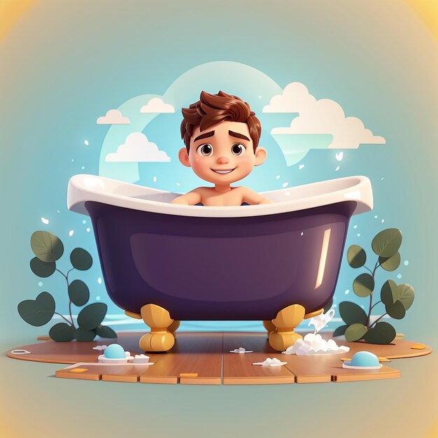 Cute Man Enjoying Bathtub Time Cartoon Vector Illustration