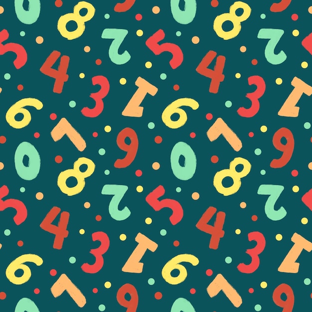 Cute Maths seamless pattern Boho nursery repeat print with numbers on emerald background