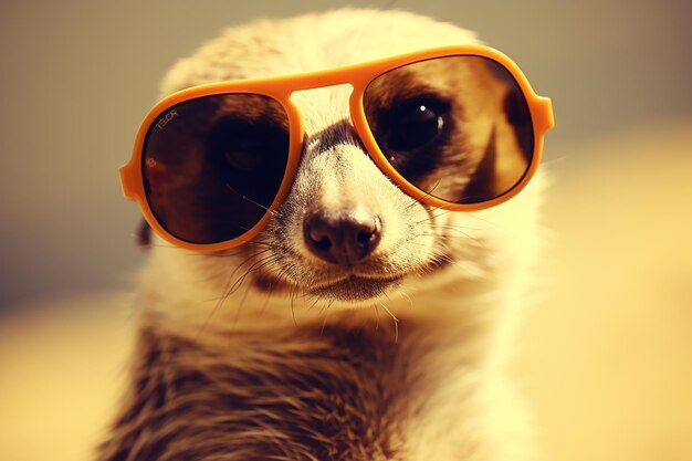 Photo cute meerkat in glasses closeup