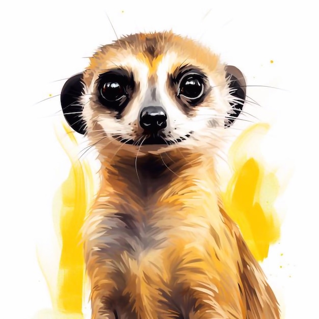Photo cute meerkat on a white background watercolor illustration watercolor splashes