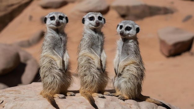 Photo cute meerkats of suricat in a desert area at daytime