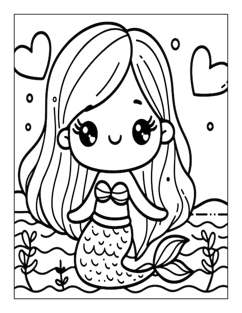 可愛い人魚の絵を描くページ 子供向けに作成された