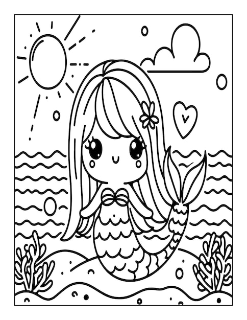 可愛い人魚の絵を描くページ 子供向けに作成された