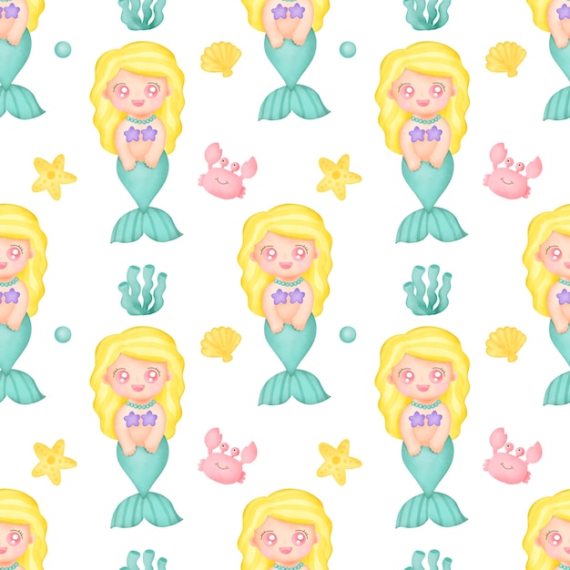 Cute mermaid seamless patterns.