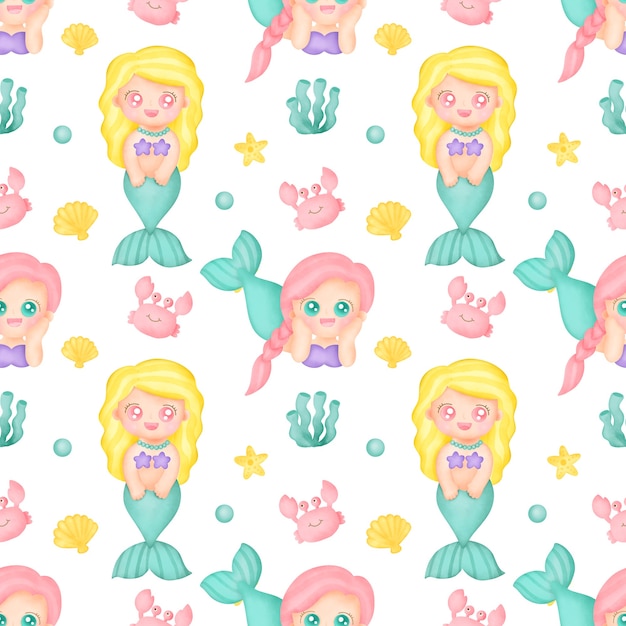 Cute mermaid seamless patterns.