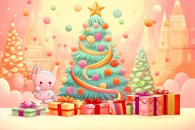 Cute Merry Christmas Card Illustration AI GenerativexA